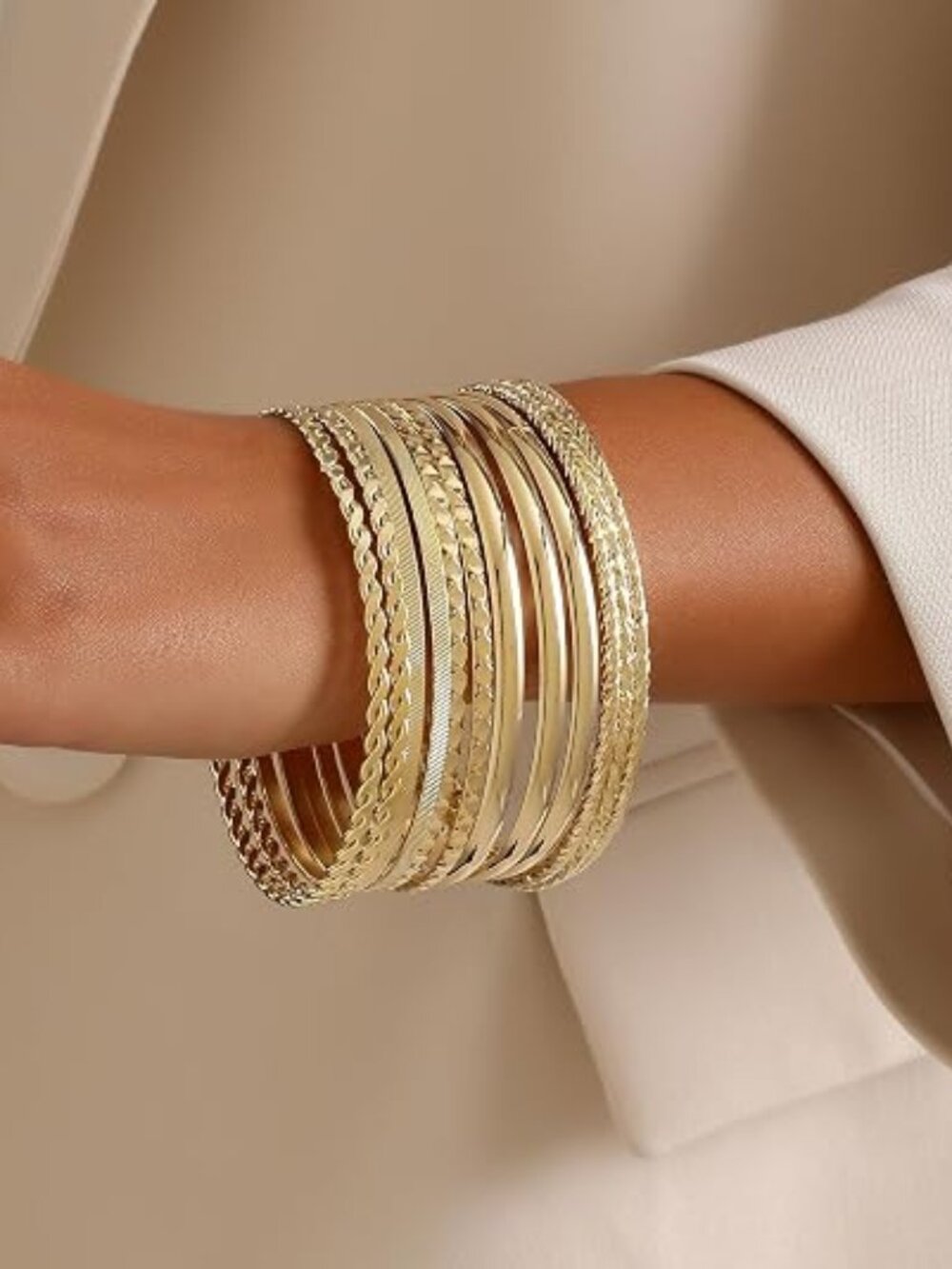 12-Piece Gold Boho Stackable Bangle Set